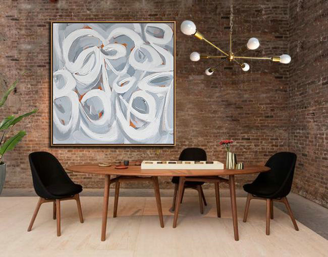 Abstract Painting Extra Large Canvas Art,Oversized Palette Knife Painting Contemporary Art On Canvas,Living Room Wall Art,Violet Grey,White,Orange.etc